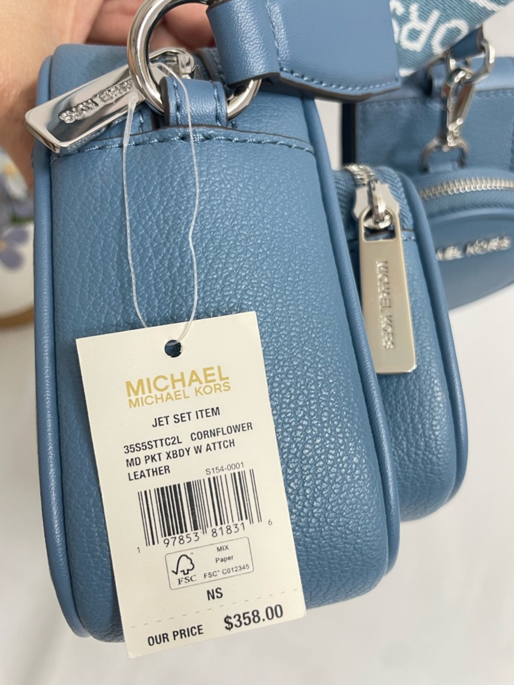 MICHAEL KORS JET SET LEATHER MEDIUM CROSSBODY WITH CASE FOR APPLE AIRPODS PRO - Picture 10 of 13